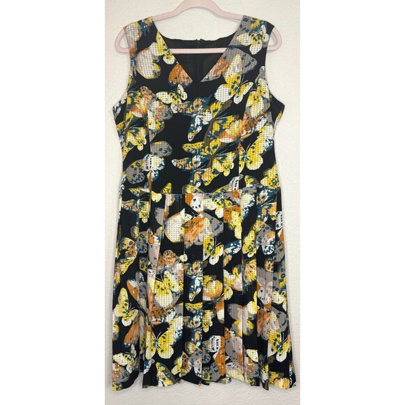 Nine West Dress‎ Size 12 Butterfly Sleeveless V Neck Drop Waist Short Pleated - Picture 4 of 11